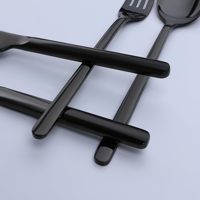 Black Silverware Set, 30 Piece Flatware Set for 6, 18/10 Stainless steel Cutlery Set for Home Kitchen and Restaurant