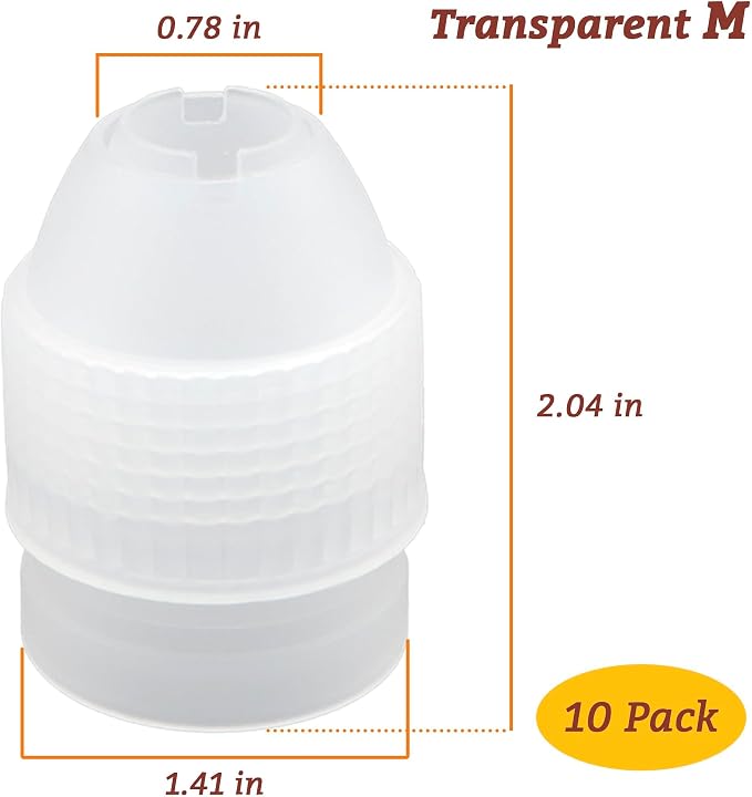 10 Pack Piping Bag Couplers for Icing Nozzles, Medium Couplers for Piping Bags, Transparent - Medium sized