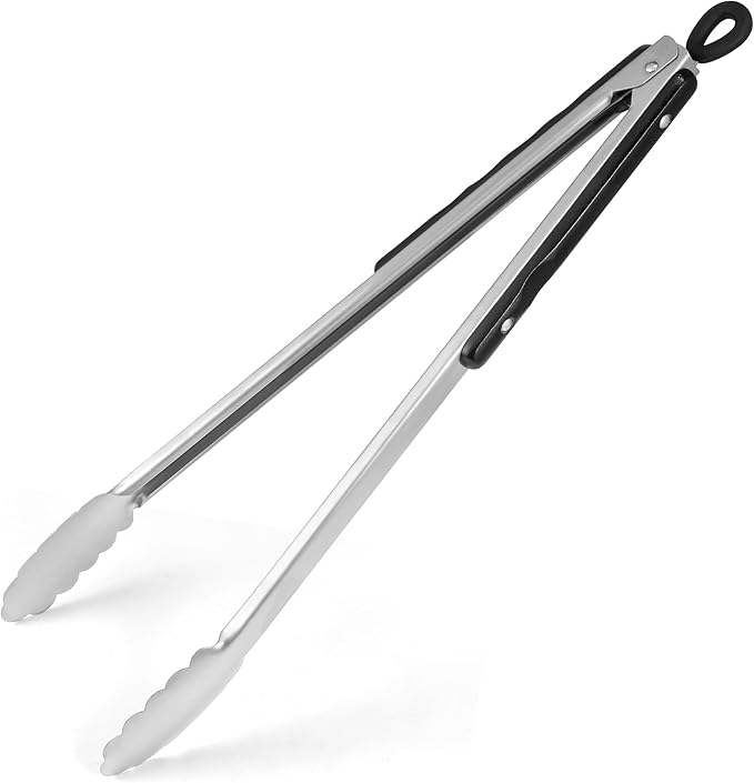 17-Inch Long Wood-Handled Stainless Steel BBQ Grill Tongs