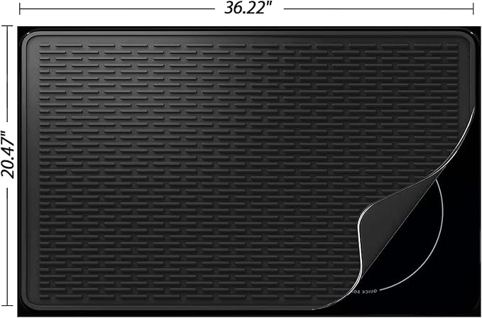 Stove Top Cover for Electric Stove- Range Covers for Electric Stove,Silicone XXL Dish Drying Mat, Glass Cooktop Covers, Flat RV Range top Mats (Black, 36"x21")