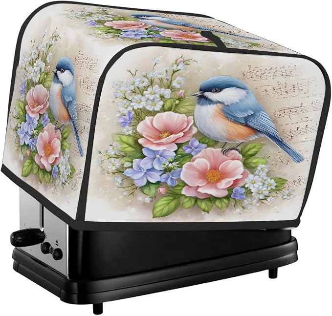 4 Slice Toaster Cover Painted Bird Flower Toaster Covers Four Slice Wide Slot Waterproof and Dustproof Covers for Wide Slot Toasters and Small Appliances Kitchen Decor Gifts