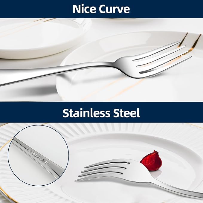 16 Piece Dinner Forks, 8 Inch, Top Food Grade Extra-Fine Stainless Steel Silverware Forks，Silverware Set, Dishwasher Safe （Silver)