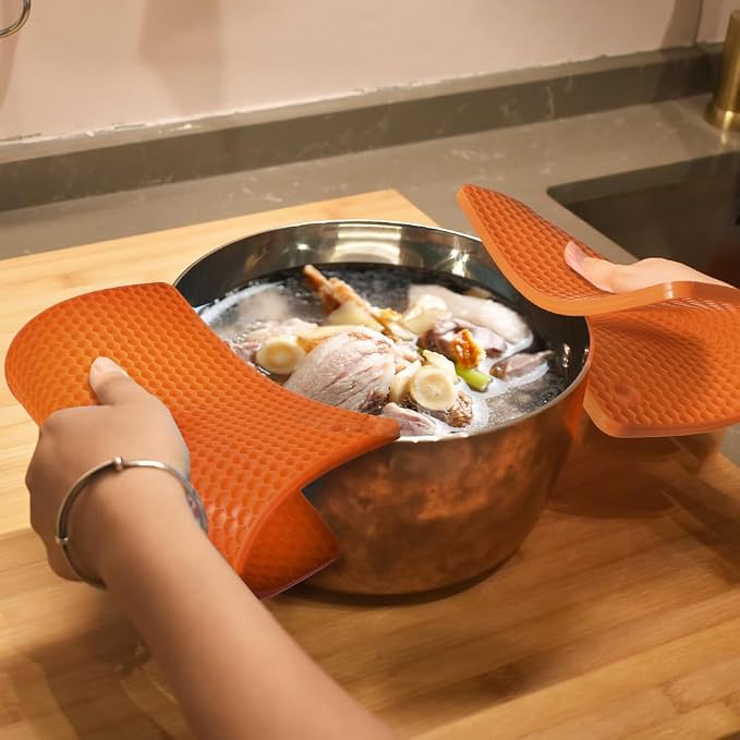 homEdge Silicone Square Trivets Mat, 6 Packs Multipurpose Non Slip Heat Resistant Pot Holder-Orange