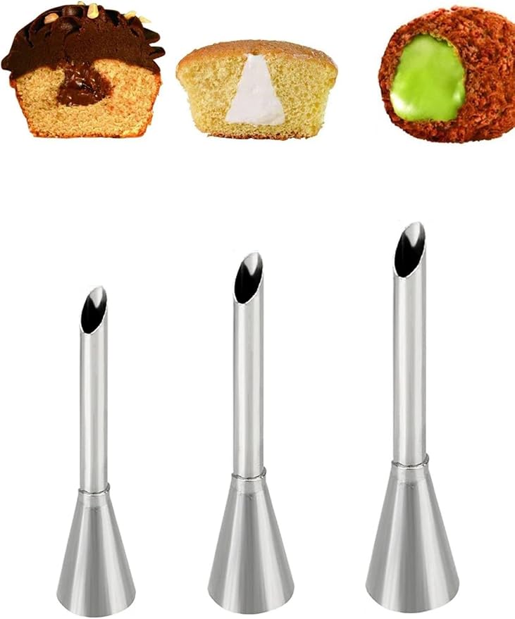 Bismark Piping Tips Set for Donut Filler, Eclair & Cupcake Filling, 3 Pcs