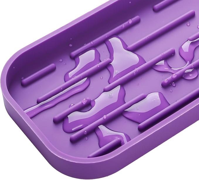 MicoYang Silicone Kitchen Sink Organizer Tray for Multiple Usage,Eco-Friendly Sponges Holder for Kitchen Bathroom Counter or Sink,Dish Soap Dispenser,Scrubber,Bottle,Cup (Purple, 12"×4")