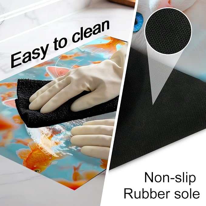 White Cat Goldfish Stove Top Cover 28.35x20.47 in Non Slip | Heat Resistant Cooktop Protector Mat with Non-Slip Backing, Scratch Protection and Countertop Drying Mat.