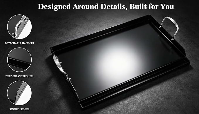 QuliMetal 25 x 16 Inch NanoCeramic Cast Iron Griddle for Gas Grills | Pre-seasoned flat-top griddle for gas grills and stove tops; ideal for camping, tailgating and backyard BBQs