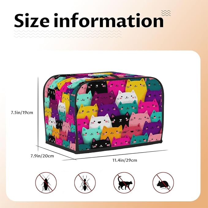 2 Slice Toaster Cover Colorful Cute Cat Toaster Covers Two Slice Wide Slot Waterproof and Dustproof Covers for Wide Slot Toasters and Small Appliances Kitchen Decor Gifts