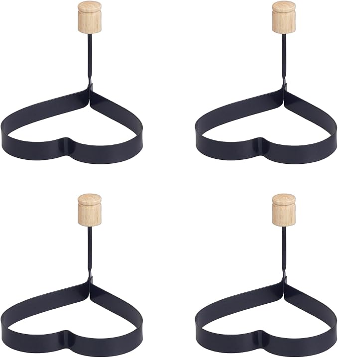 HIC Kitchen Non-Stick Egg and Pancake Cooking Rings, Heart Shaped, Non-Stick Carbon Steel; PFOA and BPA Free, Set of 4