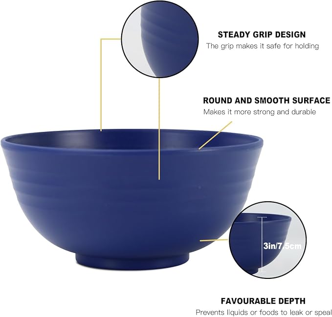 Wheat Straw Bowls, 8 PCS Microwave Safe Bowl Unbreakable for Salad, Soup, Cereal, Oatmeal, Reusable Plastic Bowls for Kithen, Family, Camping, Party, Dishwasher Safe, 26 OZ (Gradient Blue)