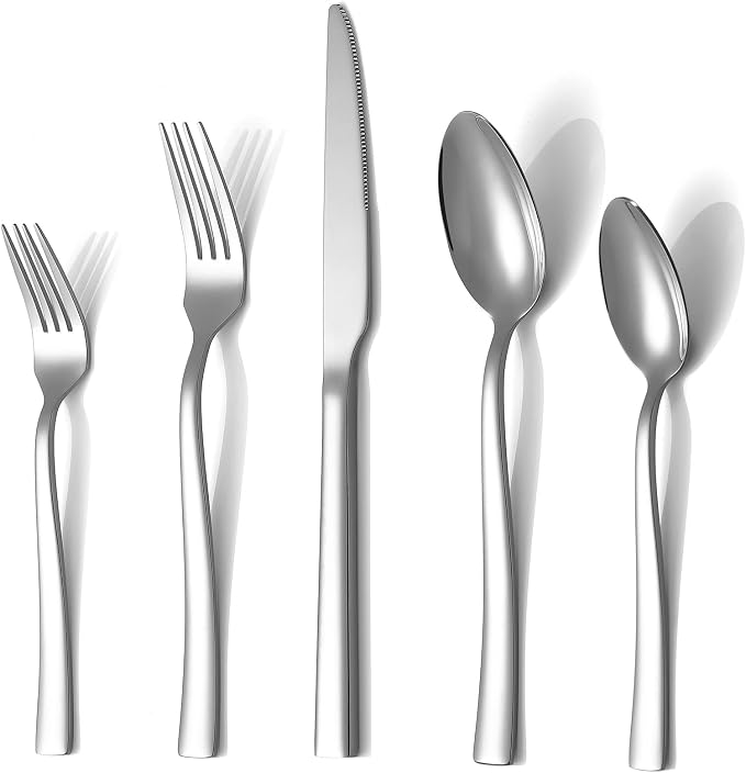 Silverware Set for 8, 40 Pieces Flatware Cutlery Set Stainless Steel | Luxury Steak Knife Fork and Spoon Set, Square Handles, Mirror Polished, Dishwasher Safe, for Home Kitchen Restaurant Weddings