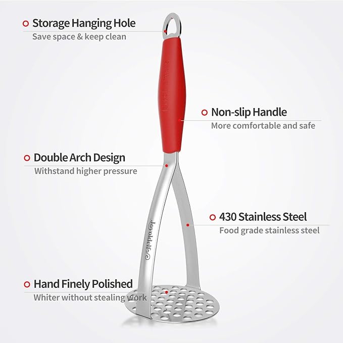 Joyoldelf Heavy Duty Stainless Steel Potato Masher, Professional Integrated Masher Kitchen Tool & Food Masher/Potato Smasher with Silicone Handle, Perfect for Bean, Vegetable, Fruits, Avocado, Meat