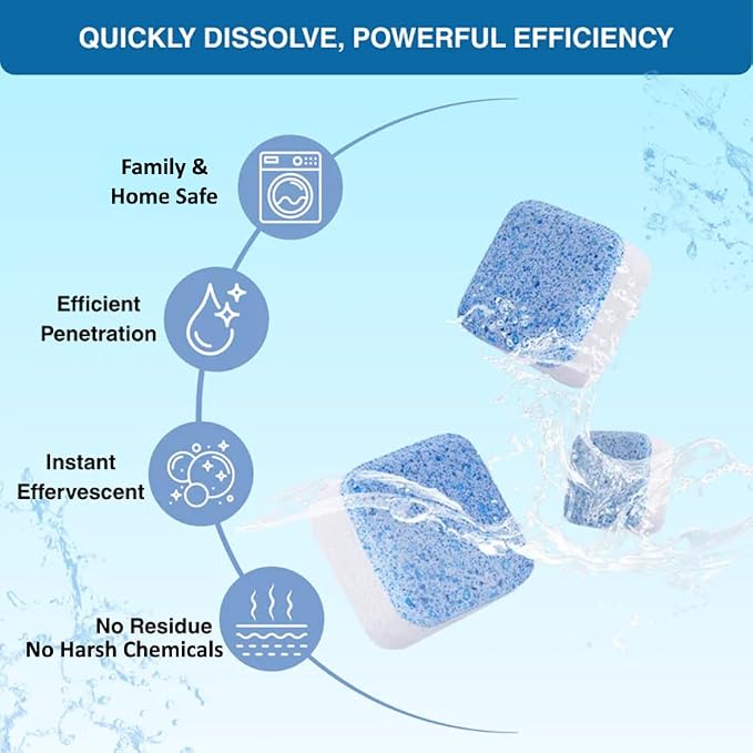 Citrus Washer Cleaner Tablets 12 Count – Septic Safe Washing Machine Cleaner & Odor Eliminator – Deep Cleaning Descaler for HE Front & Top Load Washers – Laundry Tub & Drum Cleaner