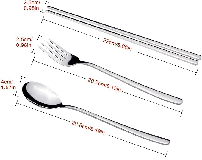 IQCWOOD Stainless Steel Chopsticks Forks and Spoons Flatware Set of 3 | 3 Pairs Metal Chopsticks Forks and Spoons, Silverware Korean Utensil Set, Korean Dinnerware, Cutlery Set for Home