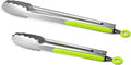 Premium 304 Stainless Steel Tongs Set – 12" Grill Tongs & 9" Cooking Tongs, Heat Resistant up to 600°F, Wavy Grip Head, Non‑Slip Handle with Locking Clip & Hanging Loop, Dishwasher Safe, Green