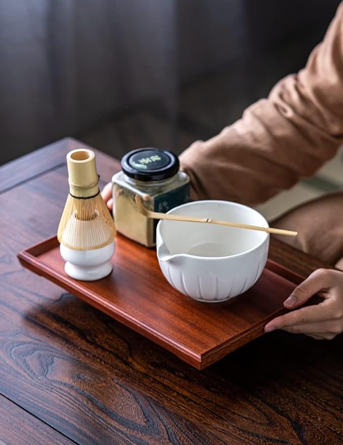 TANG PIN Matcha Set - Match Bowl and Whisk, 15 OZ Matcha Whisk Set | Matcha Scoop | Matcha Whisk Stand (Chasen Holder) - 5pc Perfect Matcha Kit for Matcha Tea Ceremony (White)