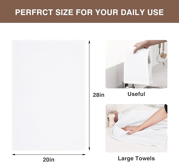 Homaxy 100% Cotton Oversized Waffle Weave Kitchen Towels, 7-Pack, White | 20 x 28 Inches, Ultra Soft Absorbent Dish Towels, Quick Drying Large Cleaning Towels