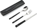 DEVICO Camping Utensils, Full-Size Reusable Silverware for Lunch Adult | 18/8 Stainless Steel Reusable Travel Cutlery Set,Korean Chopsticks Fork and Spoon Set for Lunch Box/Camping/Picnic/Dorm,Black
