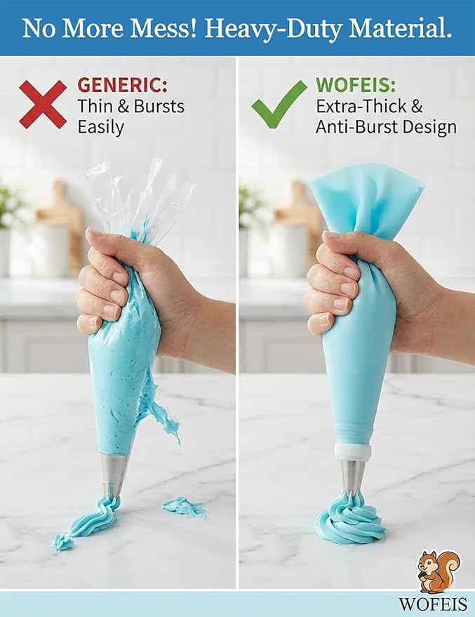 120-Piece Piping Bags and Tips Set with 100 Disposable Bags for Decorating | Thick disposable piping bags, a reusable icing bag and frosting tips create clean cake and cupcake designs with easy cleanup.
