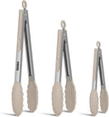 Kitchen Tongs, Stainless Steel Cooking Tongs with Silicone Tips, 600ºF High Heat-Resistant Non Scratch Locking Tongs for Cooking BBQ Grilling Air Fryer Pans, Set of 3 (7" 9" and 12") Beige