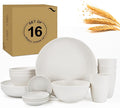 Premium Wheat Straw Dinnerware Set for 4 Unbreakable Plates Bowls and Cups Set 16 PCS Dishwasher & Microwave Safe Dishes Set for RV,Camping,Kitchen Essentials-White