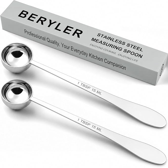2PCS 1Tablespoon(1tbsp, 3tsp, 15ml) Extra-long Handle Measuring Spoon | 18/8(304) Stainless Steel, Food-Grade, High Precision, Durable, ‌Rust-Free, Dishwasher-Safe, Easy-Read Marking