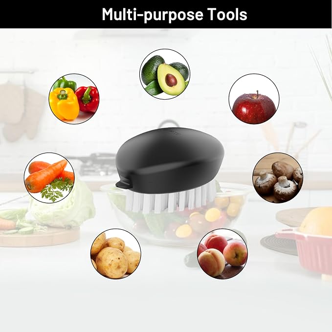 2-Pack Produce Brush for Potatoes, Carrots and Roots, Black | Firm and soft bristles for potatoes, carrots, roots, fruits, greens