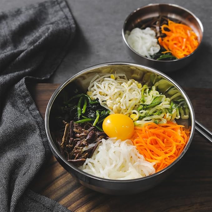 4 Pack 40 Oz Stainless Steel bowl set with chopsticks, Metal Double=walled Insulated noodle bowl, cereal, Ice Cream, Soup, Korean Ramen, 7 Inch