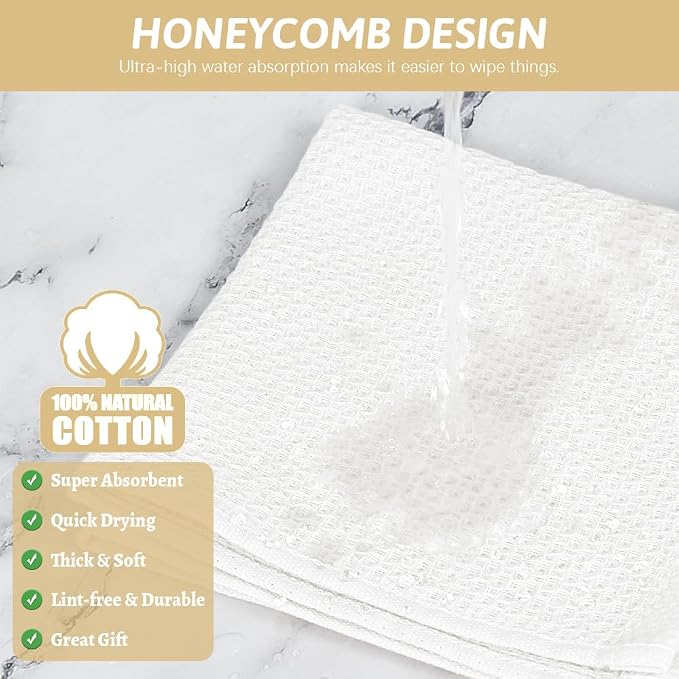 Nialnant 100% Cotton Dish Rags,Waffle Weave Dish Towels for Kitchen,Housewarming Gifts New Home,Super Absorbent Kitchen Dish Cloths-12 in x 12 in,White
