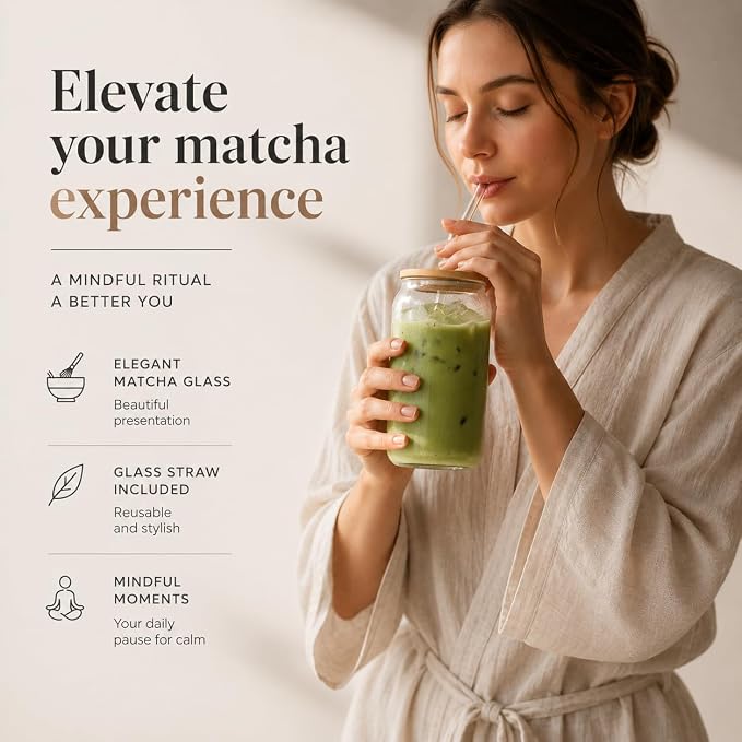BARISTA EMPEROR® PREMIUM 8pcs MATCHA WHISK SET - Professional Matcha Kit Set with Matcha Bowl, Matcha Whisk, Matcha Glass, Glass Straw, Storage Container, Sifter, Scoop - Aesthetic Matcha Set Kit