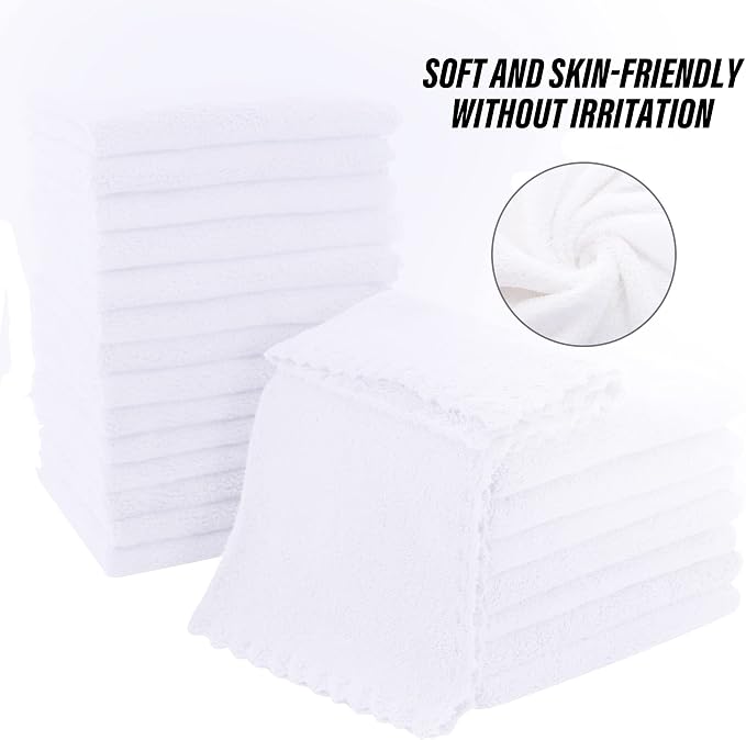 MOONQUEEN Ultra Soft Premium Washcloths Set - 12 x 12 inches - 24 Pack - Quick Drying - Highly Absorbent Coral Velvet Bathroom Wash Clothes - Use as Bath, Spa, Facial, Fingertip Towel (White)