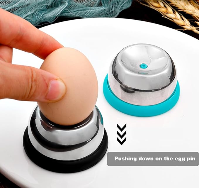 Egg Piercer Set with Stainless Steel Pin, Secret to 1-Second Shell Removal, 2-Pack Egg Hole Puncher Poker with Non-Slip Base, Blue & Green, Perfect for Hard and Soft Boiled Eggs