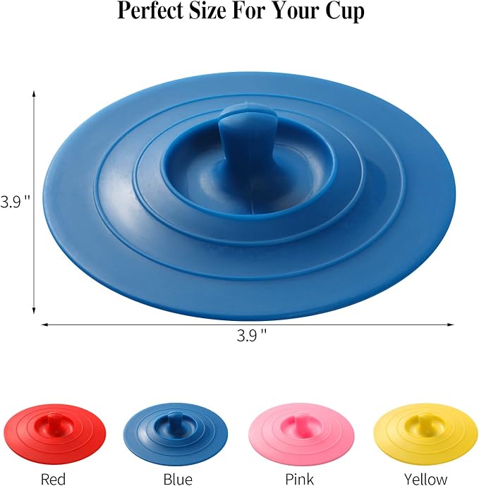 Silicone Cup Covers (Set of 4),Multicolored Silicone Lids for Mugs | Mug Covers for Mugs, Cups, Tea Pots,Flexible Mug Covers，Hot Cup Lids for Coffee & Tea
