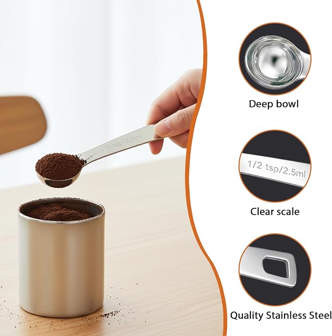 5PCS 1/2tsp(1/6tbsp, 2.5 ml) Measuring Spoon Teaspoons Stainless Steel Measure Spoons for Precise Cooking, Baking and Spices Measurement