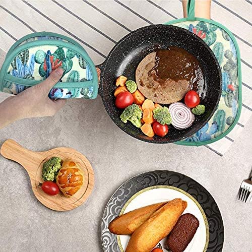 Pot Holders with Transparent Clear Silicone Shell and Nice Cactus Flower | Potholders Cotton Lining Set of 2, Heat Resistant to 500 F Kitchen Oven Gloves for Cooking (Cactus flower, Potholders)