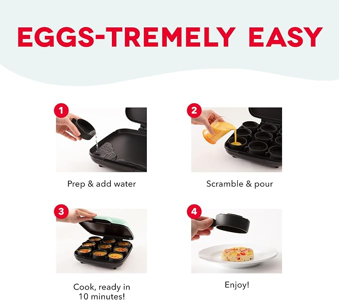 Dash Family Size Egg Bite Maker - Electric Egg Bite Maker with Non-Stick Silicone Cups - Space-Saving Design & Quick Cleanup - Make Sandwiches, Healthy Snacks & Desserts - 9 Servings, Red