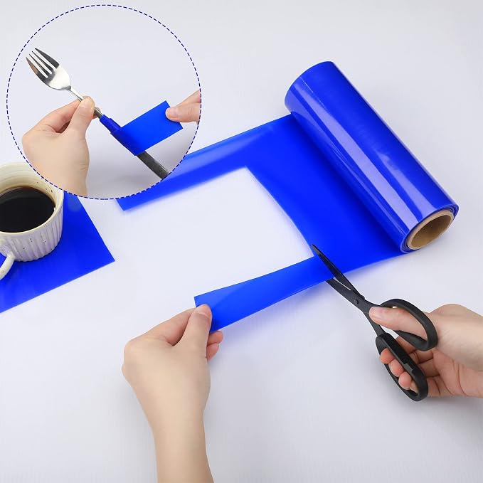 Treela 1 Rolls Non Slip Material Roll, 8 Inch x 3.25 ft Silicone Roll Cut to Size Blue Non Slip Mat Large Table Pads for Baking Drawer Crafts Counter Eating Aids Drawer