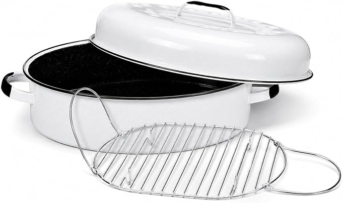 Granite Ware 18-Inch Covered Oval Roaster - Speckled White, Set of 3