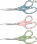 LONGKEY 8.5" Pastel Scissors 3-Pack, Ultra Sharp Stainless Steel | All Purpose Scissors for Office Home School, Soft Comfort-Grip Right/Left Hand