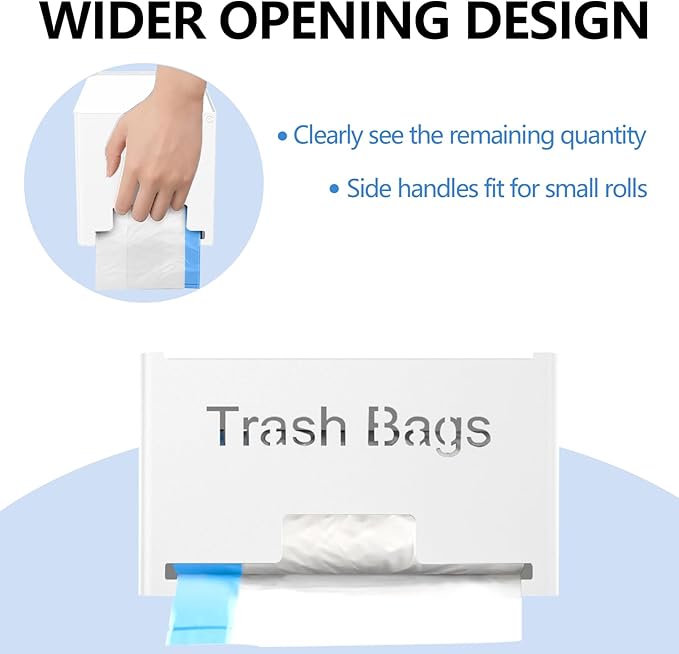 STWWO Large Trash Bag Holder, Garbage Bag Dispenser Roll Holder, White | Trash Bag Storage Organizer for Kitchen Laundry Room Under Sink, Metal Trash Bag Holder Dispenser Wall Mounted /Freestanding