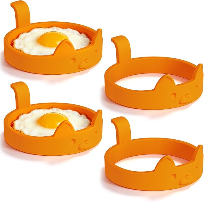 Egg Ring 4 Pack Silicone Rings for Frying Eggs, Non Stick Fried Egg Cooker Ring, Cute Animal Designs Gifts for Family Friends, 4-inch Round Egg Mold for Pancakes Breakfast Sandwich Puppy