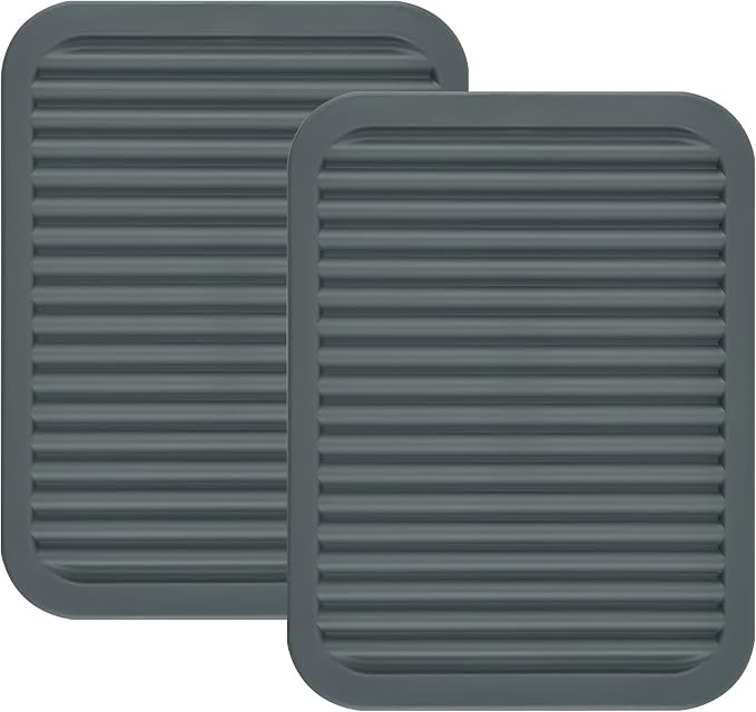 Silicone Trivets for Hot Dishes, for Hot Pots and Pans, Silicone Pads Mat Set, Heat Resistant Placements, Small Dish Drying Mat, Grey Rectangular Trivets Set 2