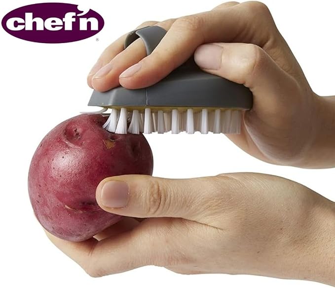 Chef'n PalmBrush Vegetable Brush, 3.5" x 3" x 1.5", Marble Gray