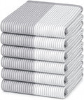 Premium Kitchen Towels 6 Pack 100% Cotton, 20"x28" - Grey | 238GSM Yarn Dyed Flat Woven Stripe Dish Towel for kitchen | Kitchen hand towels with Hanging Loop | Absorbent Linen set