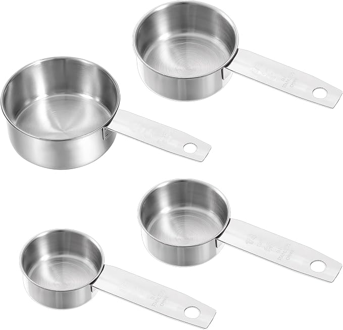Stainless Steel Measuring Cups Set of 4, Kitchen Gadgets Stackable Metal Measuring Cup for Cooking Baking Dry Wet Ingredients and Liquid, Dishwasher Safe, Solid Flat Handle