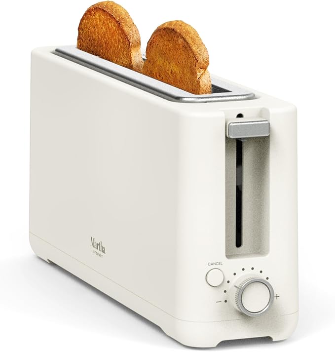 Martha Stewart 2 Slice Long Slot Toaster, Extra Wide, Linen Cream | 10 Shade Settings, 10” Wide Slot, Sourdough, Bagels, Artisan Bread & Waffles, Smart Centering, Removable Crumb Tray