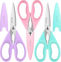 iBayam 8.7" Cute Kitchen Scissors All Purpose, Pastel Pink Purple Teal | Stainless Steel, Comfort-Grip Handles, Dishwasher Safe, Cute Pastel kitchen utensils accessories Apartment Essentials