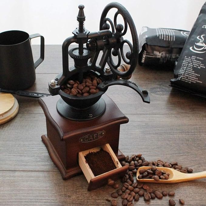 Manual Coffee Grinder Hand Crank | Grinding Settings, Socket Drawer