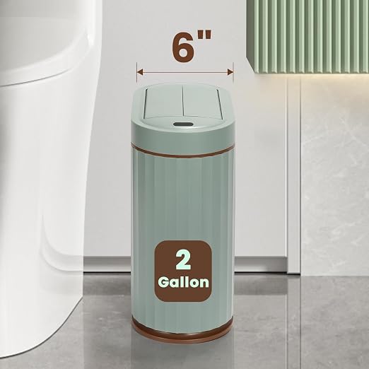 ELPHECO Motion Sensor Bathroom Trash Can with Lid 2 Gal Automatic Trash Can | Butterfly Lid, Room Decor Bathroom Accessories, Motion Sensor Wastebasket Garbage Can, Kitchen Living Room Office, Sage Green