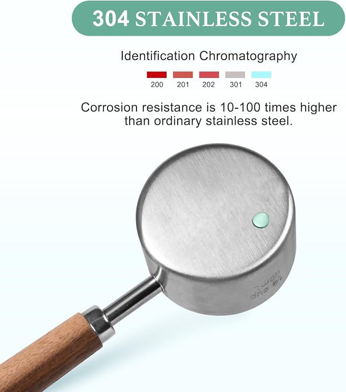 Food Scoop Measuring Cup - 1/4 Cup (4 Tablespoon | 2 Oz. | 60 mL),304 stainless steels,Black walnut long handle